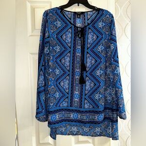 Nine West medium blue and black print blouse